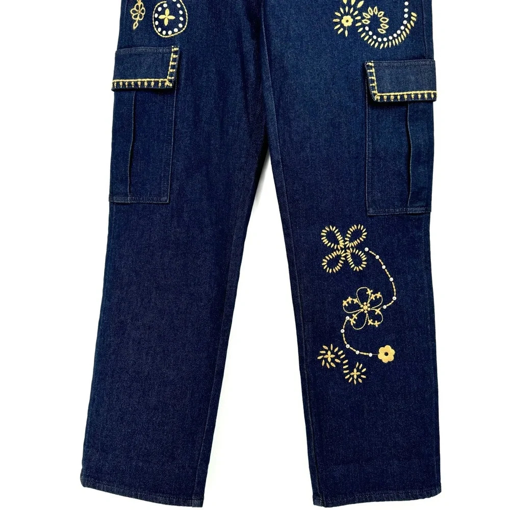 Johnny Was Alex Cargo Embroidered Jean in Trueindigo Size 26 - Picture 8 of 11